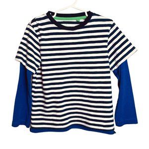 Boden Blue Stripe Faux Layered Long Sleeve Tee Shirt Boys 4-5